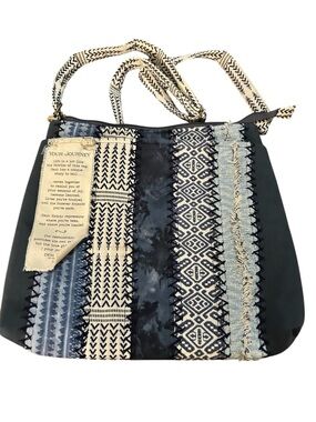Demdaco Navy and Cream Boho Patchwork Tote